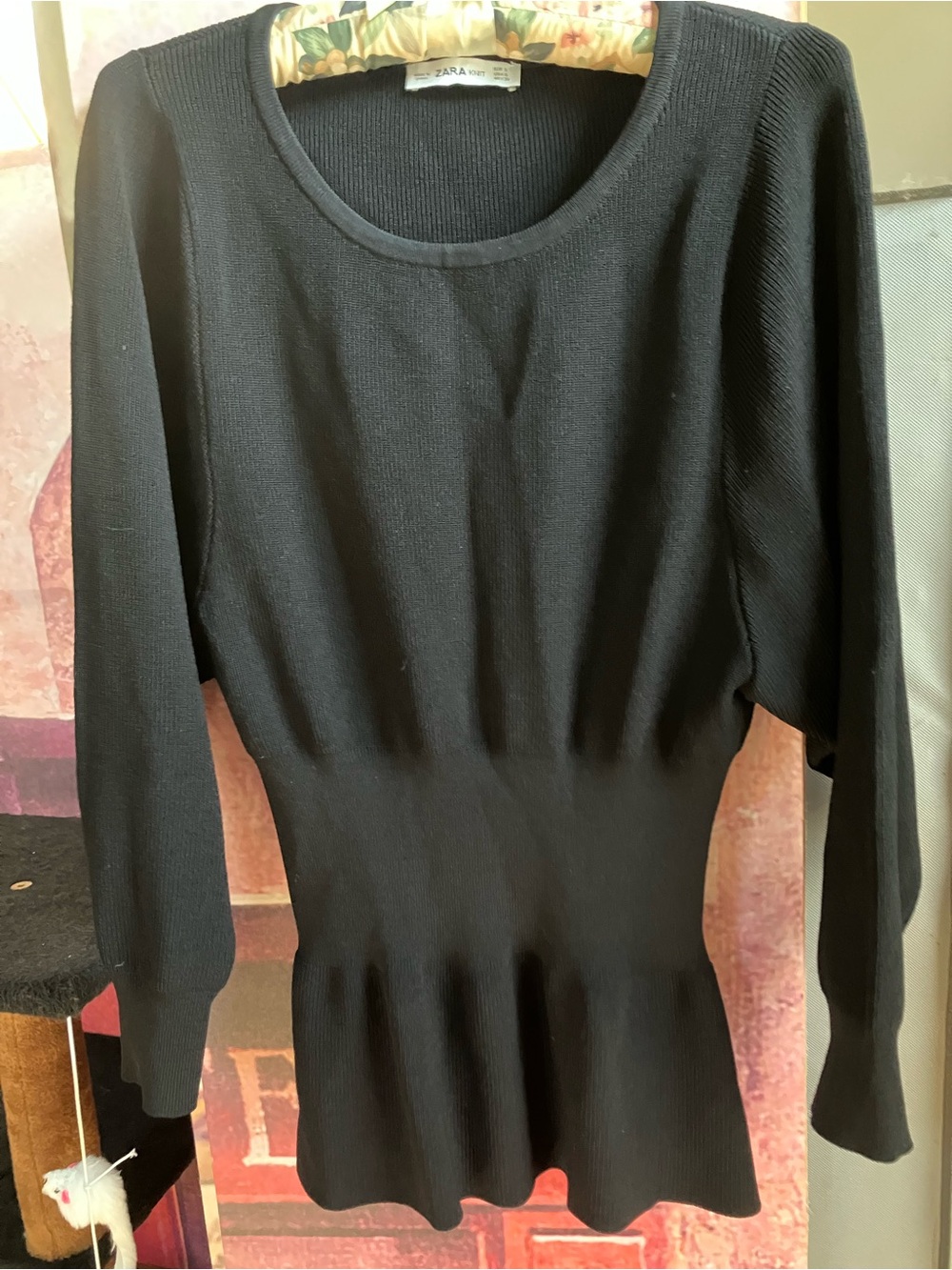 Zara Black Ribbed Peplum Sweater Top